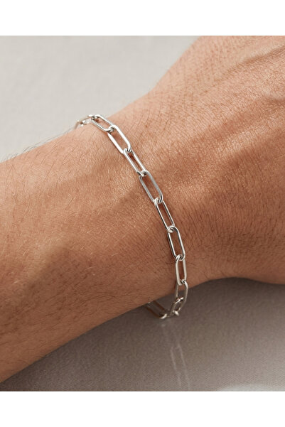 BHCL Non-Tarnish Steel Silver Color Men's Bracelet, Paperclip Chain Model Sta...