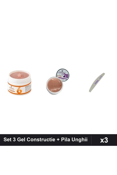 Makeup Set 3 Gel Constructie UV LED FSM 15g Nuante 06 28 + Pila Unghii EMMA 1...