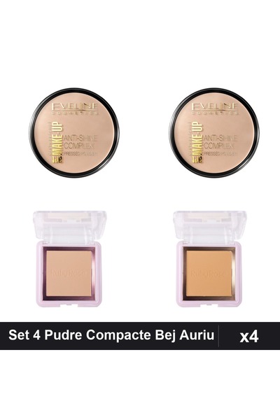 Makeup Set of 4 Eveline Cosmetics and Ruby Rose Compact Powders, Beige and Go...
