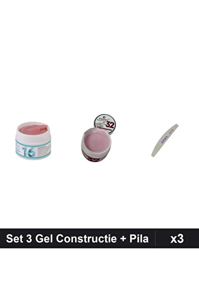 Makeup Set 3 Gel Constructie UV LED FSM 15g Nuante 16 32, Pila Unghii EMMA 12...