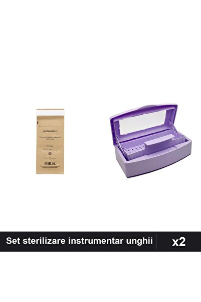 Makeup Set 2 Sterilizare Unghii Faceshowes, Pungi 100x200mm 10buc + Cutie Liliac