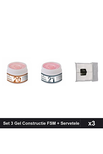 Makeup Set 3 Gel Constructie UV LED FSM 15g, Nuante 20 21, cu Servetele Proto...
