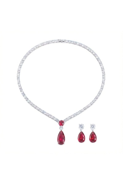 Raizel Set colier si cercei cu pietre rosii din zirconiu, Gladys Red