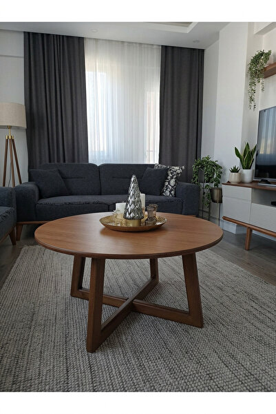 Nowella Home Ox Orta Sehpa 90 Cm Yuvarlak Orta Sehpa | Ceviz Renk Modern Salo...