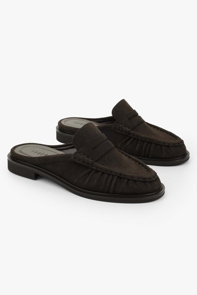 Shoeberry Kadın Mavien Kahve Süet Büzgülü Terlik Loafer