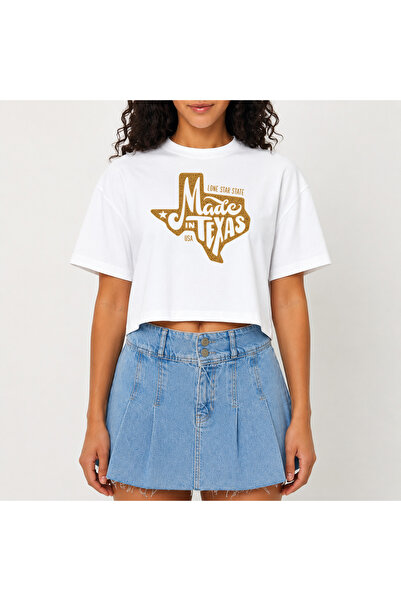 URBANTRENDSTORE Crop T-shirt με λευκό σχέδιο, άνετη εφαρμογή, ακατέργαστη κοπ...