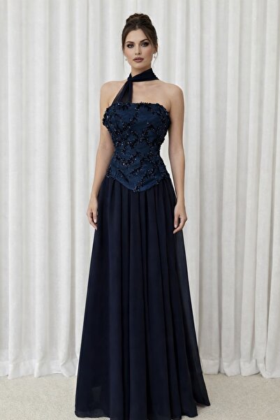 shahad fashion فستان سهرة كحلي فاخر