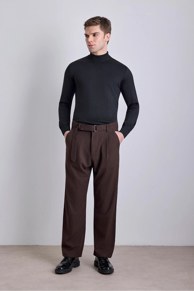 MARDA Buckle Belted Baggy Fit Fabric Trousers