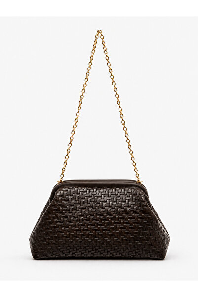 cosybag. Textured Hand and Shoulder Bag with Chain Strap Brown