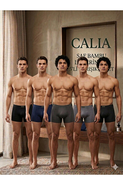 QULAT Calia 5'li Paket Erkek Bambu Boxer - Esnek ve Nefes Alabilir Rahat Kalı...