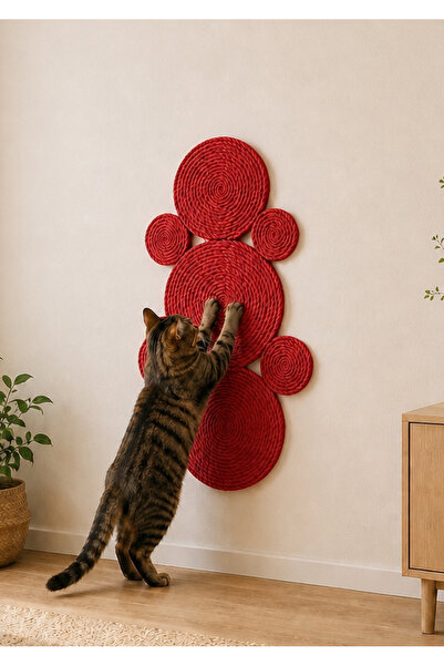 Naspar Red Color 100% Organic Straw Jute Rope Stitched Cat Scratching Mat Nat...