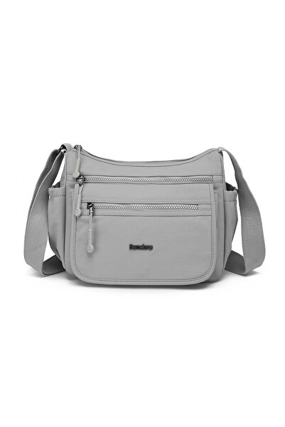 BARCELONA 21K Gray Medium Size Lightweight Fabric Multi-Pocket Women's Messen...