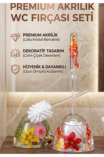 BRE HOME İçi Sulu WC Fırçası Premium Akrilik Dekoratif Tuvalet Fırçası Seti