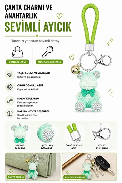 mdm style Mint Green Cute Teddy Bear Bag Charm and Keychain