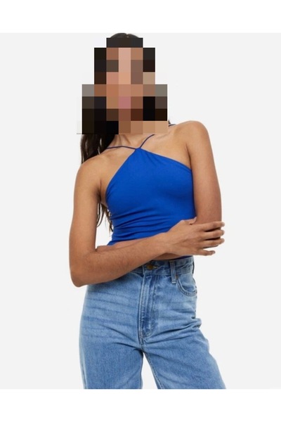 Butik SAKS MAVİSİ BOYUNDAN İPLİ ÇITÇITLI BODY