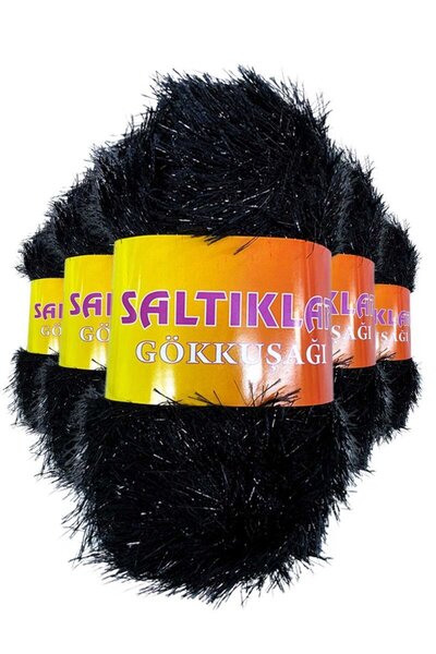 atastore2017 5 Pieces Rainbow Hand Knitting Yarn Wool BLACK