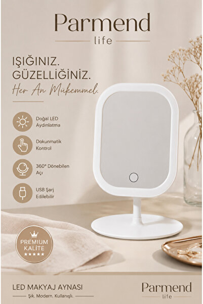 Parmend Life Dokunmatik LED Işıklı Makyaj Aynası USB Şarjlı Masaüstü Ayna