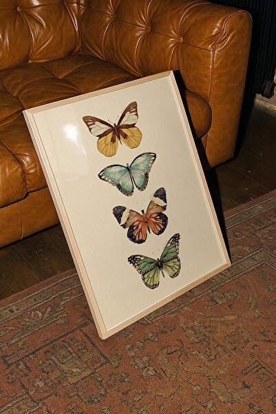 Ahşap Çerçeveli Modern Dekoratif Poster Tablo – Butterflies | Sürreal Koleksiyonu
