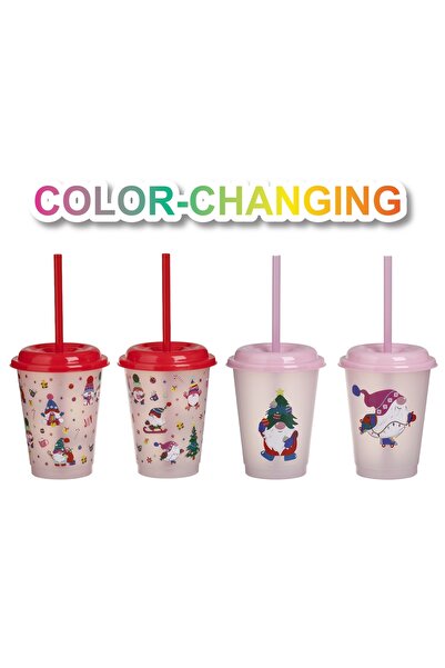 Zumzeria Christmas Cups with Colorful Figurines & Straw 350ml - 4pcs