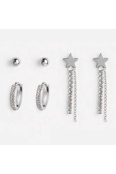 Zumzeria Earrings 3 Pairs Ball-Stone-Strass