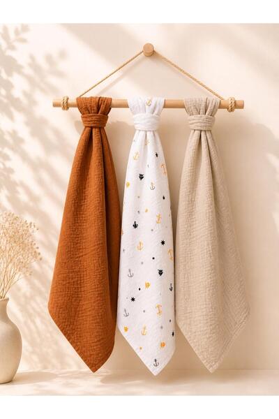 miely Çok Amaçlı İki Katlı Müslin Örtü & Battaniye 3'lü Set 80x80 cm %100 Pamuk