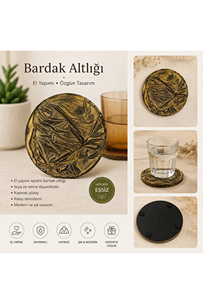 karelim home 2-Piece Coaster Set Epoxy Gold Color Satin Series