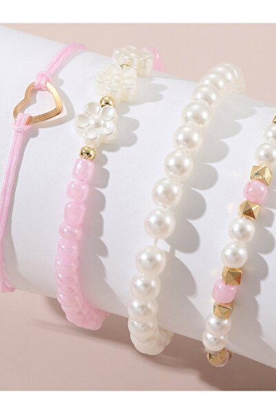 Take Two By Styli Pack of 4 - Pink Flower and Heart Bracelet