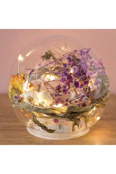 Zumzeria Sferă decorativă din sticlă cu 10 becuri LED și flori uscate Ø12cm