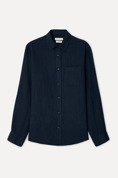 Mudo Men's Navy Blue Regular Fit Long Sleeve Linen Shirt