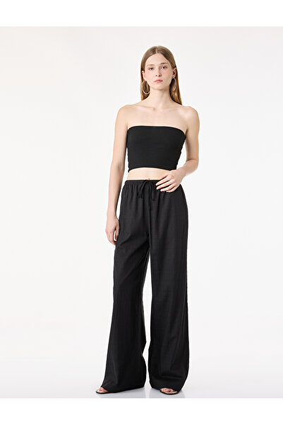 Koton Beli Lace-Up Viscose Blend Long Wide Leg Trousers