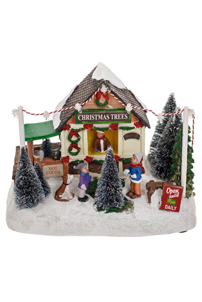 Zumzeria Scenă de Crăciun cu Magazin de Brazi și Figurine și Lumini 19x13x15cm