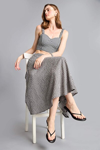 DeFacto A-Line Gingham Regular Waist Tencel Midi Skirt I0632Ax26Sm