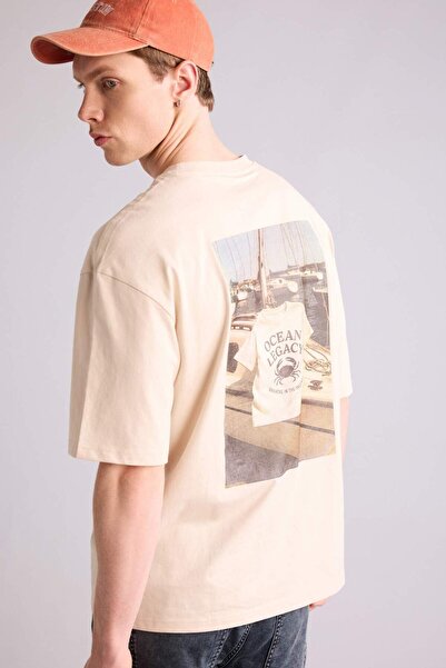 DeFacto 100% Cotton Boxy Fit Back Print T-Shirt G5595Ax26Sm