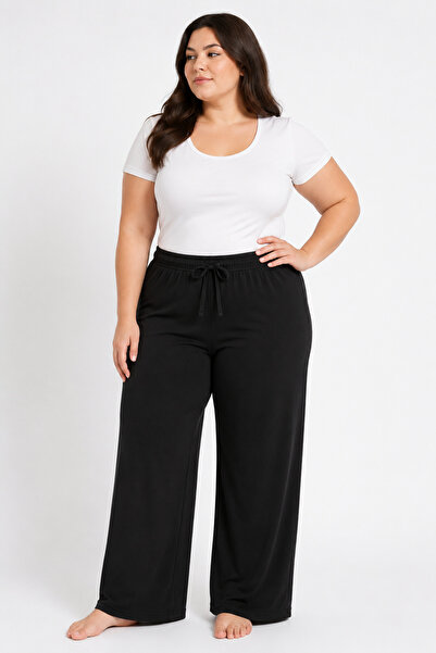 FORMO Women's Plus Size Patterned Viscose Straight Leg Oversized Pajama Bottoms