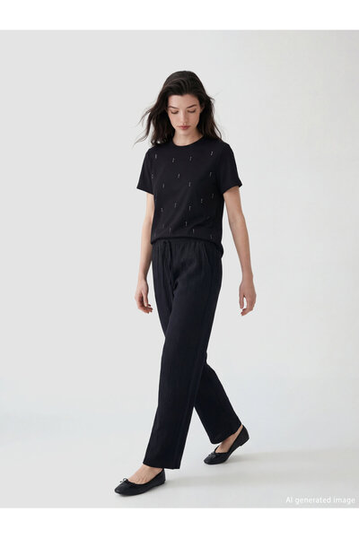 LC Waikiki Elastic Waist Textured Women's Trousers