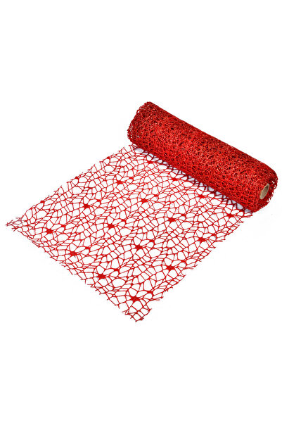 Zumzeria Material decorativ de Crăciun, plasă roșie cu sclipici, 5m x 24cm