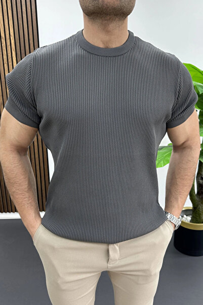 Edwox Men's Crew Neck Lycra T-Shirt Anthracite Edw484