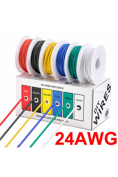 ROBİZ Kutulu 6 Renk Makaralı 24Awg 0.5mm 2.5A 60 Metre Elektrik Kablo Seti Montaj Test Pcb Prototip Lehimleme Elektronik Devre Breadboard Atlama Kablosu Robot Diy Rc Pil