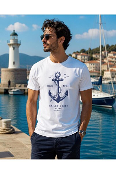 Oceanwear Sailor Anchor Printed Short Sleeve Men's White Tshirt