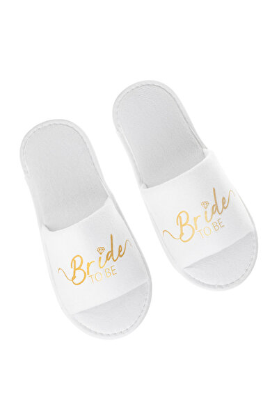 Zumzeria Șlapi albi decupați cu imprimeu auriu "Bride to Be"