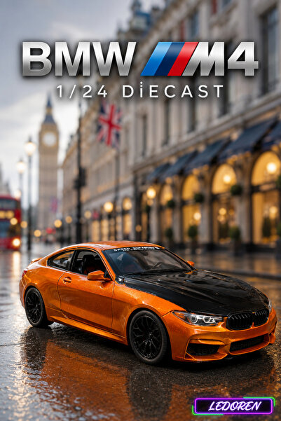 L'eDoren Turuncu Renkli BMW M4 1/24 Diecast Koleksiyon Maket Model Araba
