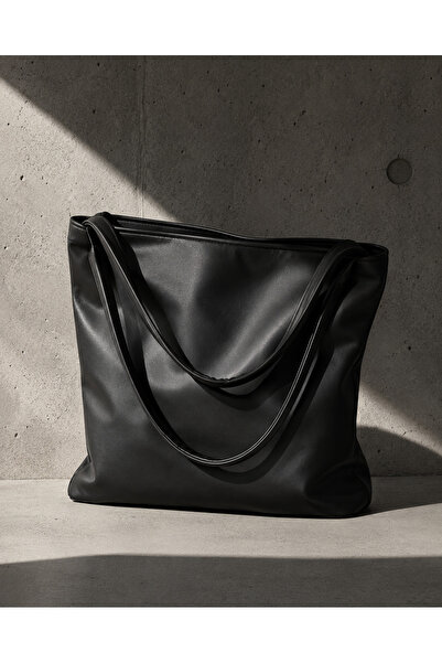 Veloura Kadın Siyah Minimal Büyük Boy Omuz Çantası Tote Bag