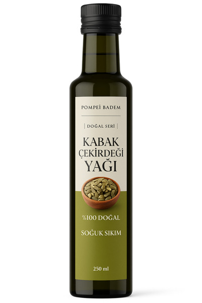 POMPEİ BADEM Kabak Çekirdeği Yağı 250ML %100 Soğuk Sıkım Yerli Tohum Saf ve D...