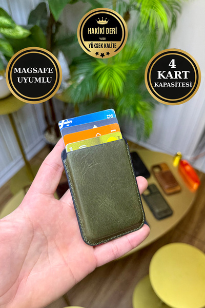 CüzCan Съвместим с iPhone държач за карти от естествена кожа с Magsafe - Прем...