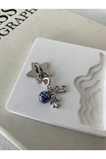 ZARİN JEWELS Seyahat Temalı Beyaz Altın Kaplama Telefon Charmı