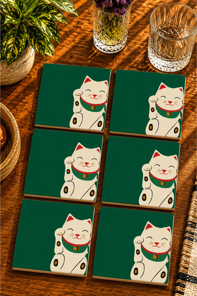 JHAAR Cute Cat Themed Modern Set of 6 Coasters - Uv Printed Mdf - 10X10 cm