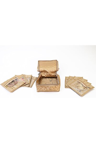 Generic Square Satin Jewellery Storage Bag with 10 Seprate pouches inside/tra...
