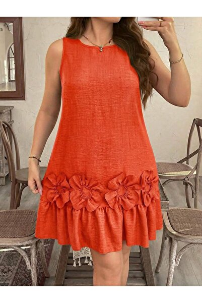Iuliashop Orange Laura Short Dress - Plus Sizes - 44