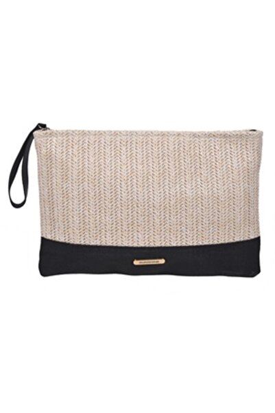 Zumzeria Braided Model Ecru Black Pouch with Handle 32x22cm