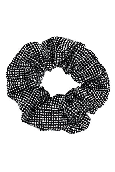 Zumzeria Elastic de păr negru din textil cu strasuri argintii